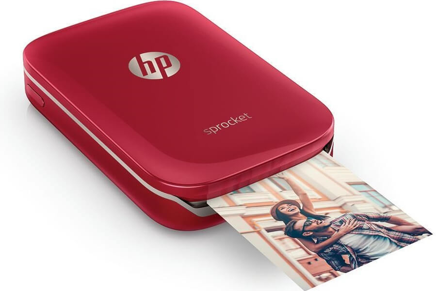 Crven HP foto printer koji printa sliku para.