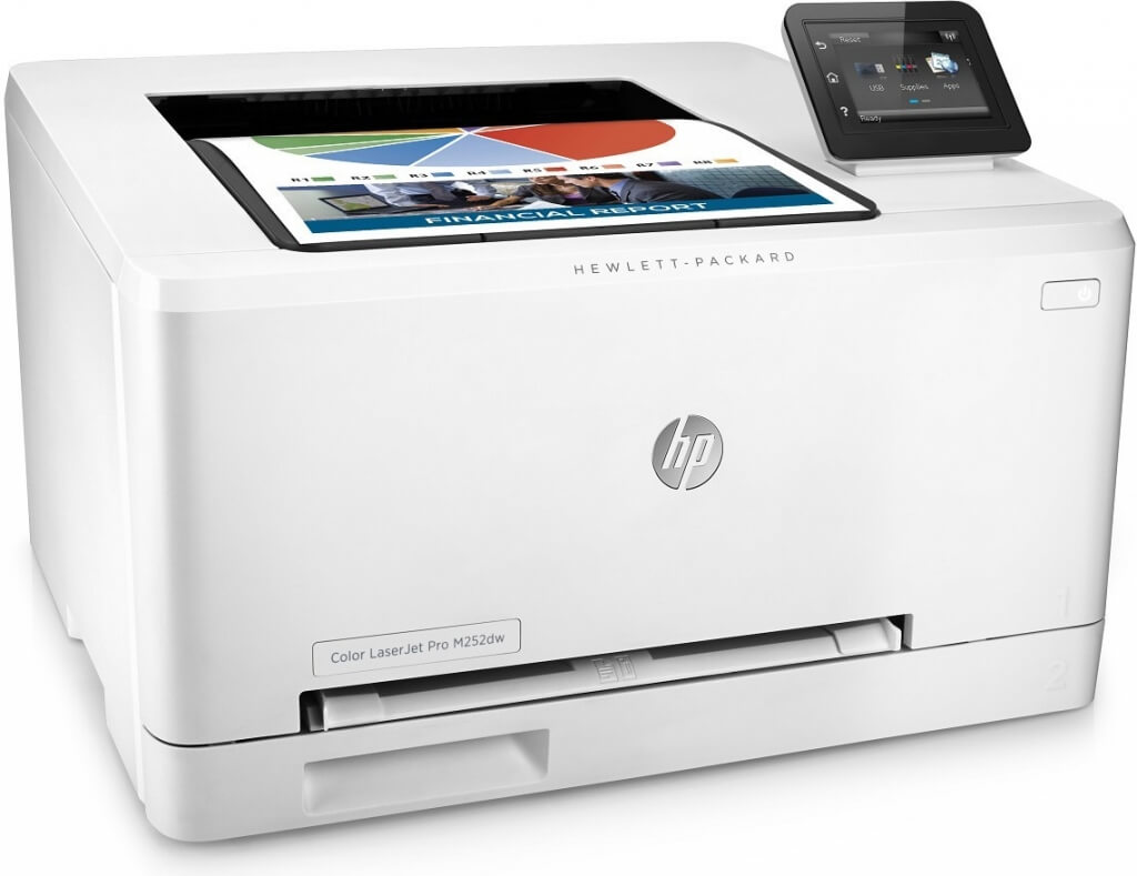 Laserski bijeli printer s ekranom.